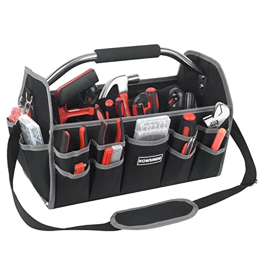 Kowsinde 16 Inch Tool Bag, Electrician Tool Bag, Open Top Tool Bags, 26 Pockets Can Hold Many Tools, Steel Handle and Removable Shoulder Strap