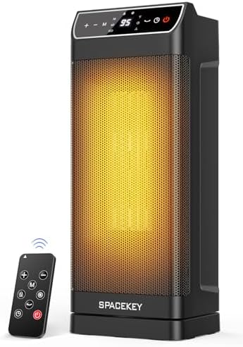 Space Heater, Electric Heaters for Indoor Use with Thermostat, Remote, 1-12H Timer, 70°Oscillation and Overheat Protection, 1500W PTC Ceramic Fast Safety Heat, Portable Heater for Office (Black)