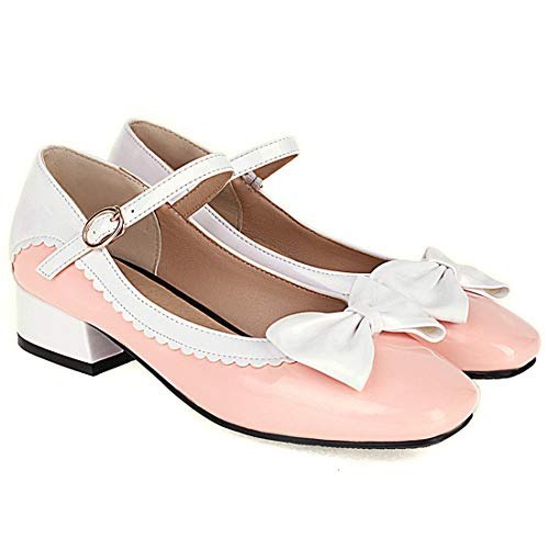 MAVMAX Women's Bow Lolita Mary Jane Shoes Cute Chunky Heel Ankle Strap Patent Leather Rockabilly Pumps2