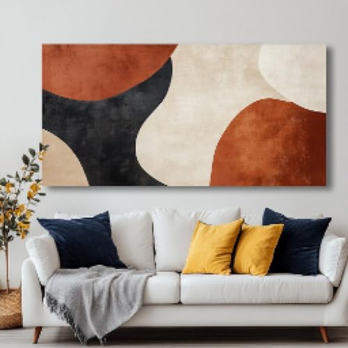 Tableau abstrait salon grand format géométrique moderne noir et orange sur toile 90x180