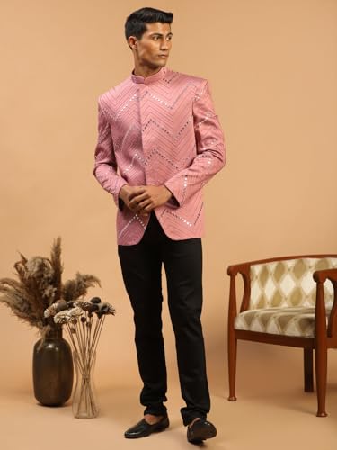Image of VASTRAMAY Men Mirror Work Jodhpuri Jacket | Viscose Slim Fit Ethnic Wear with Mandarin Collar | Wedding & Festive Indo Western Outfit