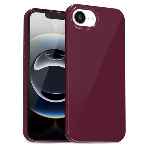 uvcoat for iPhone 16e Case Silicone, Glossy Cute Jelly Soft Rubber Gel Protective Plastic Phone Case, Thin Ultra Slim Plain Solid Color Cover for Women, Burgundy Maroon