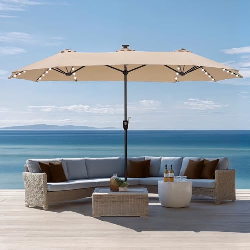 Sophia & William 13ft Outdoor Patio Umbrella with Solar Lights, Large Double-sided Umbrella with LED...