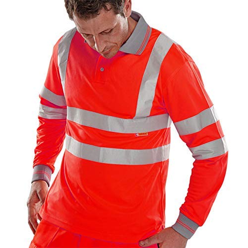 Polo LS rouge EN ISO 20471 haute visibilité manches longues taille S