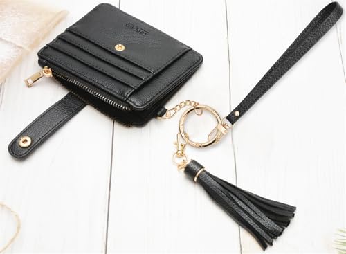 Image of COOLANS Silicone Bracelet Wristlet Wallet Credit Card Holder RFID,ID Window,Key Ring Tassel,Slim Wallet Women Keychain Purse