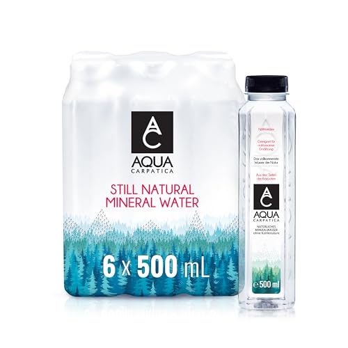 AQUA CARPATICA 500ml x 6 Still Water Premium Natürliches Mineralwasser, Mit Natürlichen Elektrolyten, 100% Recycelbar, BPA Frei, Ohne Kohlensäure, Perfekt für die Zubereitung von Babynahrung