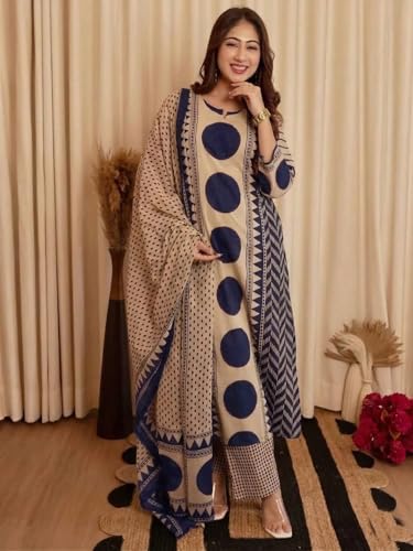 Image of Klosia Women Printed Straight Kurta and Pant Set with Dupatta | Printed Kurta Set | Cotton Kurta Set | Women Kurta Sets | Summer Suit |