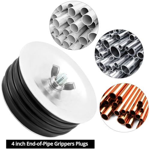 Image of QWORK Steel Mechanical Test Plug, 4 Inch, Ideal for Indoor and Outdoor Use, Reliable Sewer Cleanout Cap with Galvanized Screw and Wing Nut, Fits Most Pipe Sink Pools