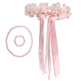 kilofly Flower Girls Wedding Floral Wreath Headpiece + Necklace Bracelet Set