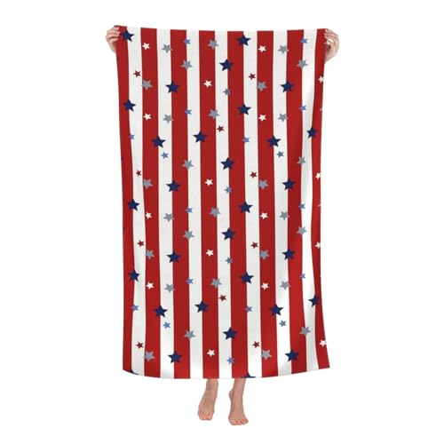 Dlonvoh 4th of July Patriotic Beach Towel Microfiber Soft Oversized Red White Blue Stars Striped Bath Towels Large Independence Day Decorations Bathroom Decor Quick Dry for Swim Pool 30x60 in