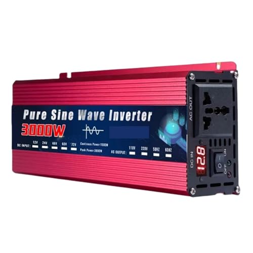 Inversor de Corriente, Inversor de Onda sinusoidal Pura de 1000 W/1600 W/3000 W, convertidor de CC 12 V a CA 220 V, inversor Solar for Coche.(3000W 12V)