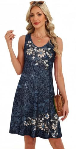 Image of elescat Womens Summer Dresses Casual V Neck Sleeveless Pockets Beach Loose Tank Sundress 2026