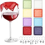 Mumufy 8 Set Wine Glass Covers with Wine Charms, 8 Weighted Breathable Portable Veils Covers to Keep Bugs out 40 Charms Rings for Restaurant Picnic Dinners Housewarming Gifts(Bright,Classic)