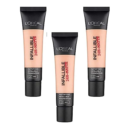 L'Oréal Paris Infallible 24h Matte Cover Foundation - 20 Sand, Sats med 3 (3 x 35 ml)