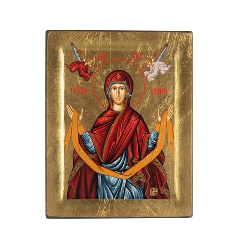Icône en bois gaufré Panagia Agia Zoni du Mont Athos, dorure artisanale unique