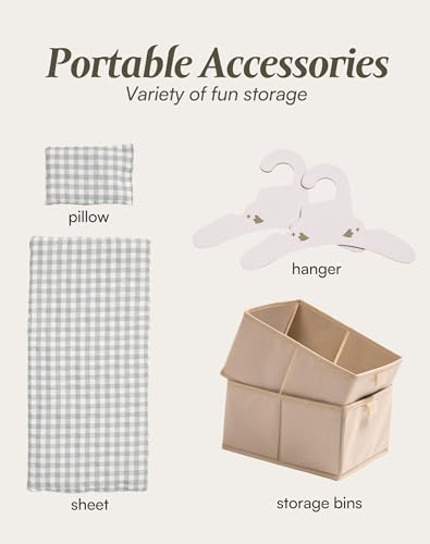 robotime baby doll crib wooden doll bed toy baby crib with storage bedding and wooden hooks doll crib fits dolls up to 22 doll furniture for american girls ages 3 green