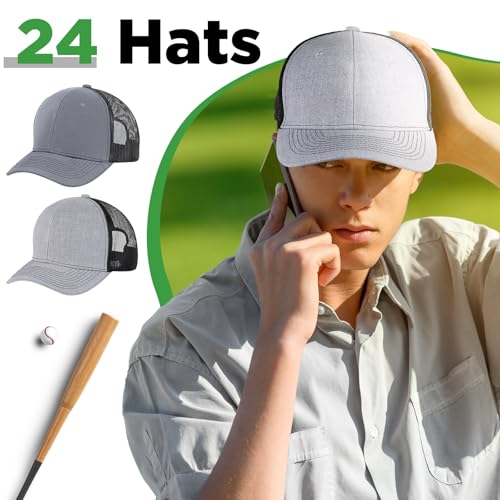 Image of Suhine 24 Pcs Blank Trucker Hat Bulk Unisex Mesh Baseball Cap for Sublimation Embroidery Vintage Adjustable Hat for Men Women