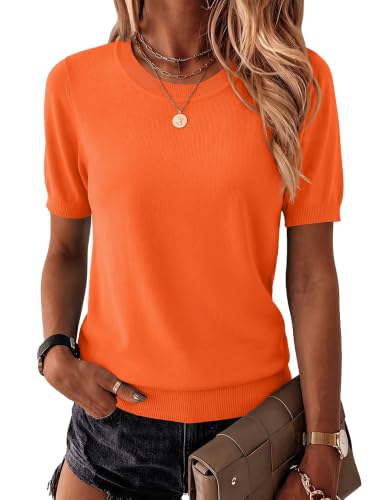 Image of Zeagoo Womens Summer Short Sleeve Tops Crew Neck Lightweight Pullover Sweaters Loose Dressy Casual Blouse Basic Clothes