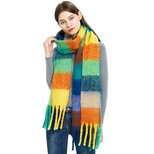 Women Scarf Winter Big Colorful Checked Thick Warm Wrap Scarves Casual Tassel Blanket Scarf Stylish Plaid Design3