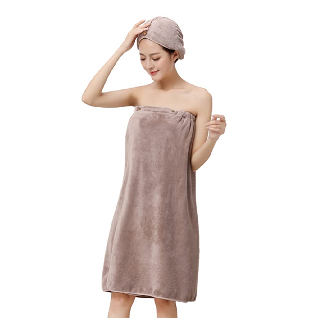 Pitadue Women Coral Bath Towel Wrap With Button Shower Robe Body Up
