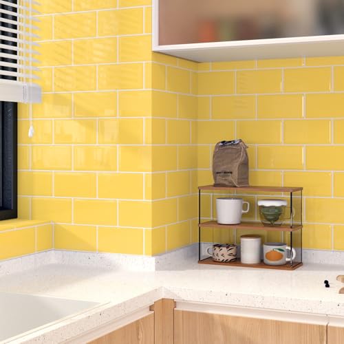 Wallercity Glossy Yellow Peel and Stick Subway Tile Backsplashes for
