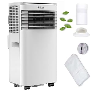 Zilan Mobile Klimaanlage 9000 BTU 3-in-1 Mobiles Klimagerät mit Abluftschlauch & Fensterkit – Kühlen, Entfeuchten & Ventilator, für Räume bis 50 m², 24h Timer, Schlafmodus, LED Display, Fernbedienung
