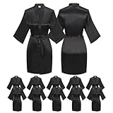 12 Pcs One Size Women’s Short Satin Robes Lightweight Silky Wedding Bridal Party Bride Bridesmaid Bathrobes Black