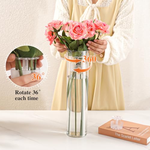 3 Large Acrylic Clear Cylinder Vase Set with 2 Spiral Ikebana Stem Holder Ring, Unbreakable Tall Plastic Hurricane Vases for Wedding Centerpieces Flower Bouquet Decor (3 Vases + 2 Holder) - Image 4