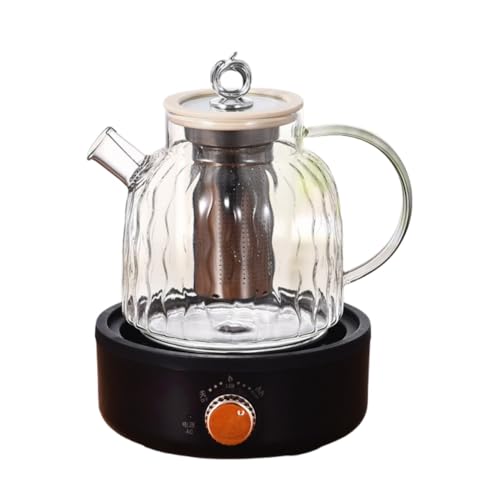 Aoyhome健康ポット、1L容量、耐熱ガラスポット、2段階火力調整、ノブコントロール、操作簡単、二重濾過、お手入れ簡単、コンパクト、家庭、オフィス、お茶、お湯、煮込みに最適、ギフトとしても使えます (ブラック)