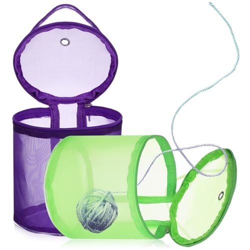 Image of Operitacx 2 Pcs DIY Wool Storage Bag: Yarn Bowl Yarn Bucket Wool Holder Bag Yarn Storage Knitting Bag Yarn Basket Grid Yarn Holder for Crocheting Crochet Bag Organizer Yarn Bags for Crocheting