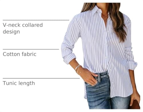 Image of siliteelon Striped Button Down Shirts Women Cotton Long Sleeve Work Blouses