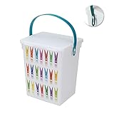 Peg Storage Basket Container with Lid Washing Powder storage Box 5L with 36 Wooden Clothes Pegs, Dishwasher Machine Soap Tablet box (Turquoise Handle) - Image 8