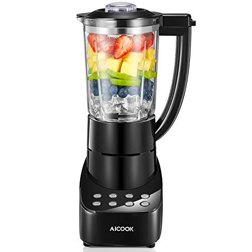 AICOOK Smoothie Blender, Heavy Duty Glass Jar Blender for Fruit, Vegetable and Ice Crush, 48 Oz Large Capacity with 6 Adjustable Function Juice Blender, 700W Powerful Commercial Blender, Black