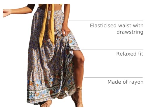 Image of ZESICA Women's 2026 Summer Bohemian Floral Printed Elastic Waist A Line Maxi Skirt with Pockets