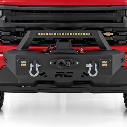 Rough Country EXO Winch Mount System for Chevy Silverado 1500 (2022-2026) - Includes 20-in LED Light Bar, Dual 2-in LED Cubes, D-Rings