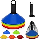 Leyrens Fussball Hütchen Set, 30 Stück Markierungshütchen inklusive Halter und Tasche, Runde Markierungshütchen, Trainingshütchen für Fussball, Hockey, Handball, Koordinationstraining