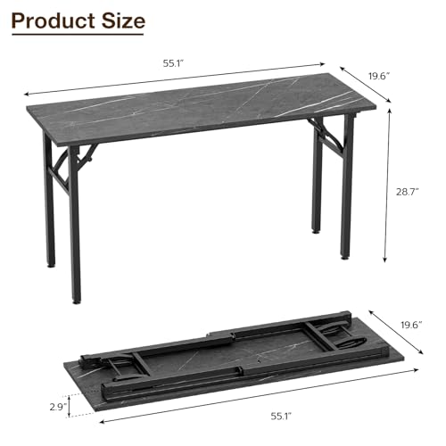 Image of TEMI Small Computer Desk Folding Table - 55.1 inch Foldable Office Desk, No Assembly, Perfect for Small Spaces in Bedroom, or Apartment, Portable Mini Desk or Study Table Compact Design, Marble Greige