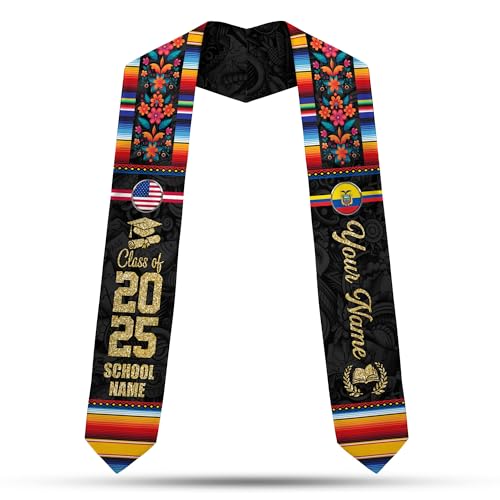 Mostefy Personalized Ecuadorian Graduation Stole 2025, Custom Graduation Stole Ecuador, Ecuador Graduation Sash for Students