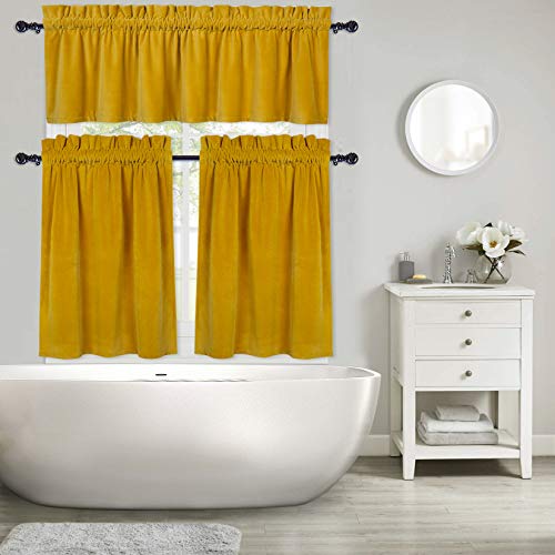 Haperlare Kitchen Cafe Curtains Rustic Farmhouse Holiday Decor Bathroom Window Curtain, Kids Room Light Blocking Rod Pocket Half Window Kitchen Cafe Curtains, 26" W X 24" L, Yellow, Set Of 2 #TOP6