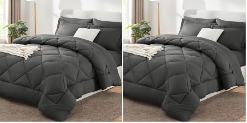 Image of CozyLux King Size Comforter Set Dark Grey - 7 Pieces Bed in a Bag King, Luxury Soft Bed Set for All Seasons, Bedding Set with Down Alternative Comforter, Sheets, Pillowcases & Shams (Pack of 2)