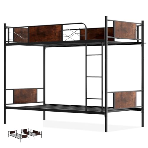 GOPLUS Litera 90 x 190 cm de metal, 2 en 1 cama convertible, 2 plazas para niños, adultos, con escalera, soporte de listones y guardaespaldas de seguridad, para dormitorio, dormitorio, dormitorio, 150