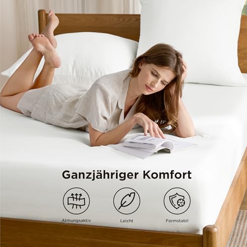 Bedsure Spannbettlaken 90x200cm Oeko-TEX - bis 40cm Tiefe, Weiß – Ansicht 6