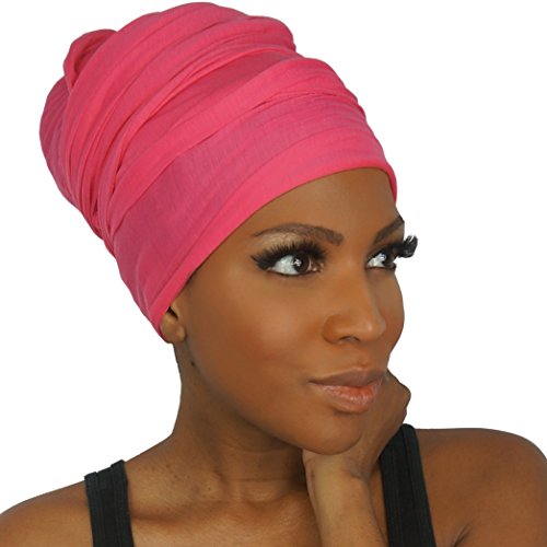 Stretch Head Wraps for Women | Extra Long Jersey Knit Turbans| Soft Cotton African Head wrap Scarf | VIBRANT PINK