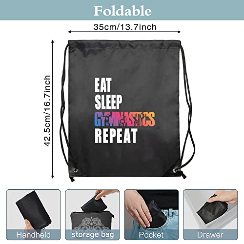 Haizct Eat Sleep Gymnastics Repeat Drawstring Backpack, Gymnasts Gift, Unisex Drawstring Backpack Bag for Gym Shopping Sport Yoga Dance Rehearsa3