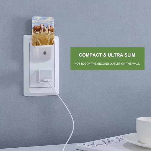 Image of LED Night Light,Yellow White Cow Watercolor Painting LED Night Light Plug into Wall with Dusk to Dawn Light Sensor White Energy Efficient Nightlight for Bedroom Hallway Living Room Kitchen