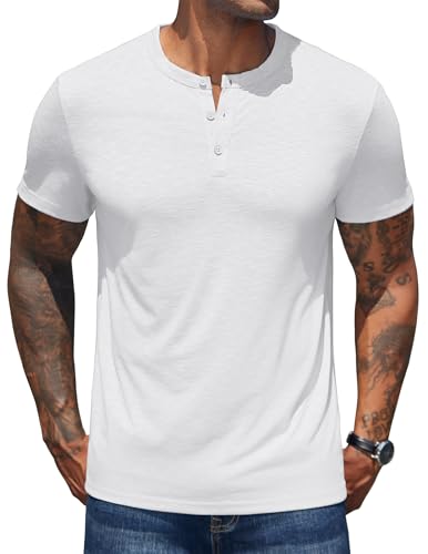 COOFANDY T Shirt Herren Henley Shirt Kurzarm Sommer T-Shirt Herren mit Knopfleiste Casual Regular Fit Tshirt Männer Henley-Ausschnitt Shirt Atmungsaktiv Weiß XL