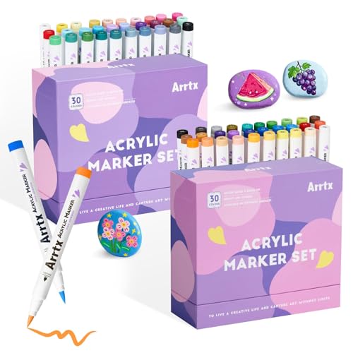 Arrtx Acrylic Paint Pens, 60 PCS for Rock Painting, Brush Tip, Water Based Paint Markers for Stone, Glass, Easter Egg, Wood and Fabric Painting-No Toxic,No Odor image 11