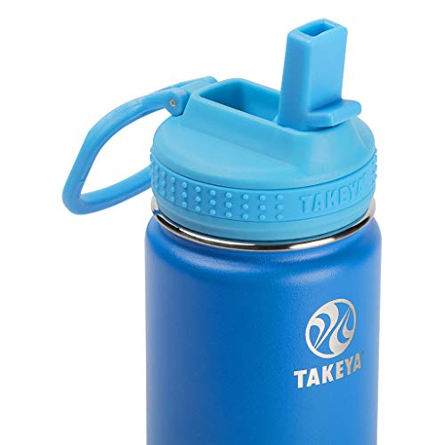 Image of Takeya Actives Kids Water Bottle 14 oz Stainless Steel Double Wall Insulation BPA-Free Leakproof Straw Lid Easy Carry Handle Reusable Ideal for Boys and Girls, School, Sports - Sky