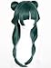 Half and Half Maomao Cosplay Wig with Double Buns & Bangs, 19'' Long Dark Green Anime Ponytails Wigs Pigtail Hair Wig for Women Halloween Party Daily