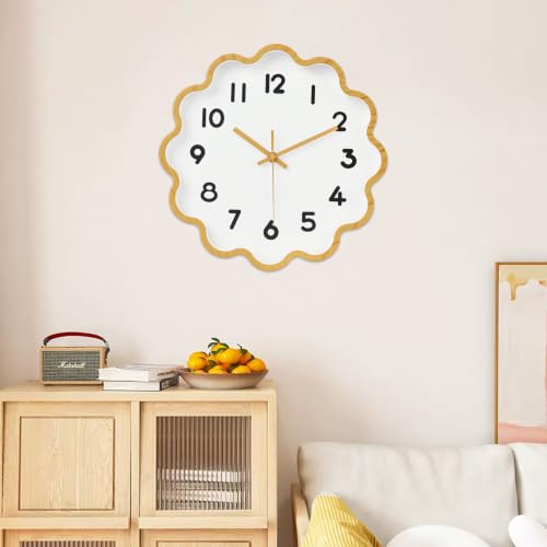 Image of HZDHCLH Wall Clocks Battery Operated 12 Inch Cloud Shaped Wall Clock Silent Non Ticking Modern Decorative Clock with 3D Numbers for Bedroom Living Room Nursery Classroom Yellow Wood Grain